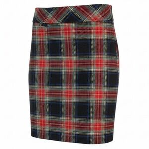 L.L.BEAN Favourite Fit Skirt Wool Blend Weave Plaid Tartan Red Green Navy 6P